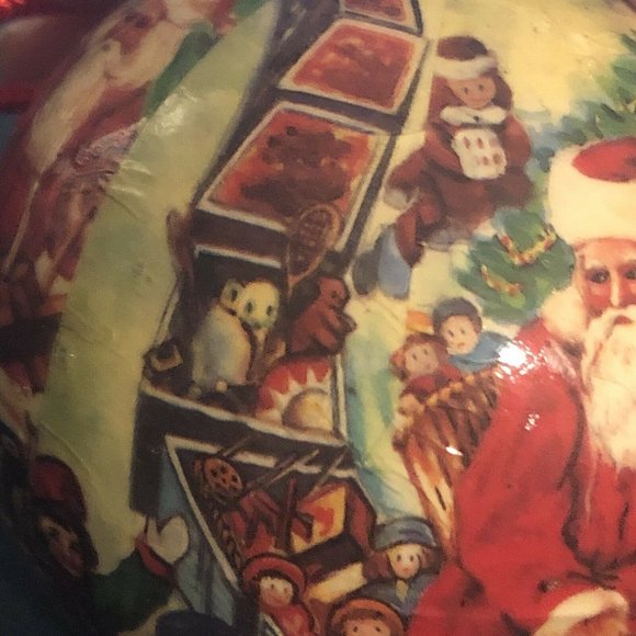 2 Vintage Ball Ornaments LK Powell Animal 1982 Animal Satin Ball Santa On Train - Picture 9 of 12